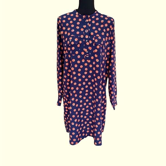 Gap Henley style button front navy/orange polka dot shift style dress size M - Picture 2 of 6